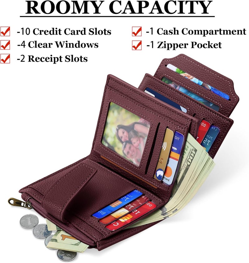 Airkit Small Wallet Women RFID Blocking Soft Leather Bifold Compact Card Holder Wallet for Women with Zipper Coin Pocket 4 ID Window - Image 2